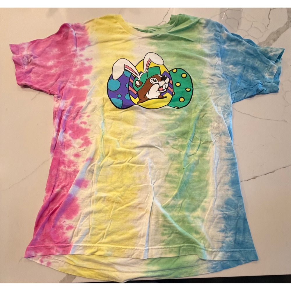Buc-ees Easter Bunny Tie Dye Graphic T-Shirt Mens Large Rainbow Cotton Tee